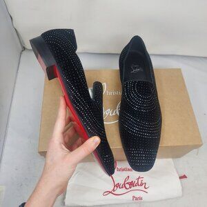 Christian Louboutin Mens Dandy Chick Black Silver Shoe Velvet Loafer